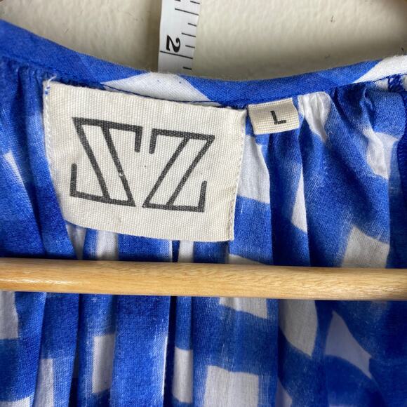 SZ Blockprints Priya Dress Size L London Blue Gingham Cotton Casual Tuckernuck - Picture 11 of 14